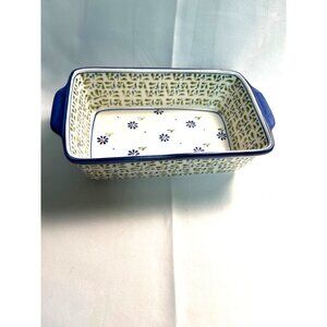 Nantucket Hand-Painted Stoneware Bread Loaf Pan With Floral Design microwave, ov